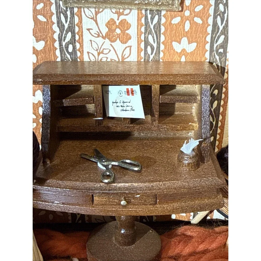 Vintage Corn Husk Doll Shadow Box Diorama Folk Art 1970s Cottage Core Farmhouse